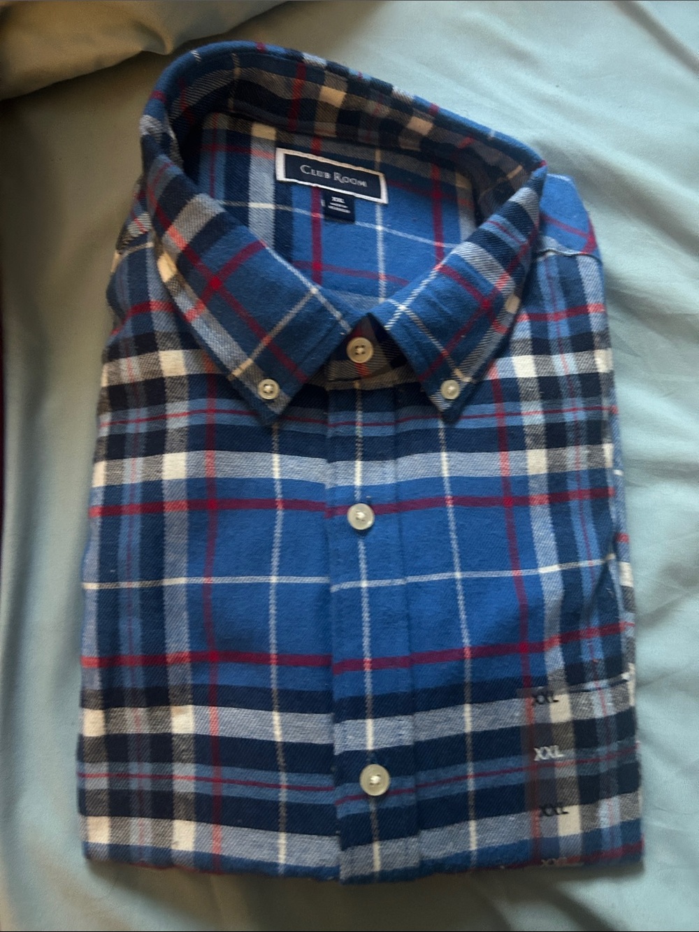 Club Room Blue and White Plaid Button-Down Shirt with Red Accents - xxl - nwt